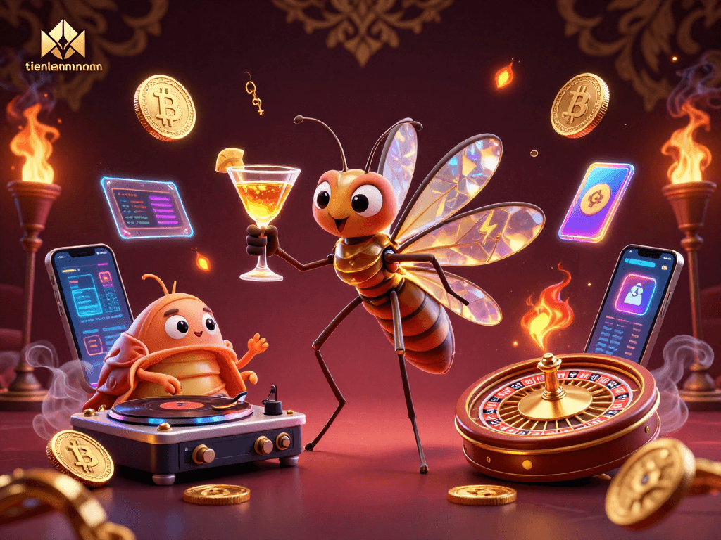 Experience the thrilling gameplay of tienlenmiennam with golden cocktails, engaging characters, and rich casino elements.