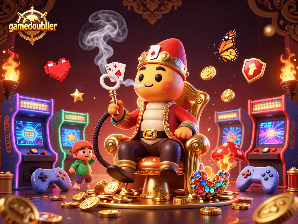 Join the thrill at gamedoubler with vibrant gaming action and a magical caterpillar master in a dazzling casino.