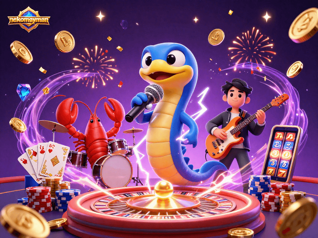 Win big with nekomayman as the electric eel DJ rocks the underwater casino scene!