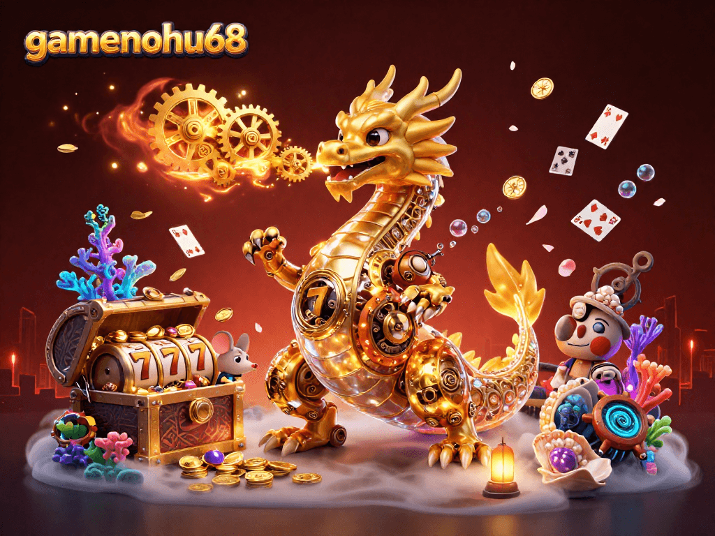 Experience the excitement at gamenohu68 with a golden dragon and dynamic casino treasures.