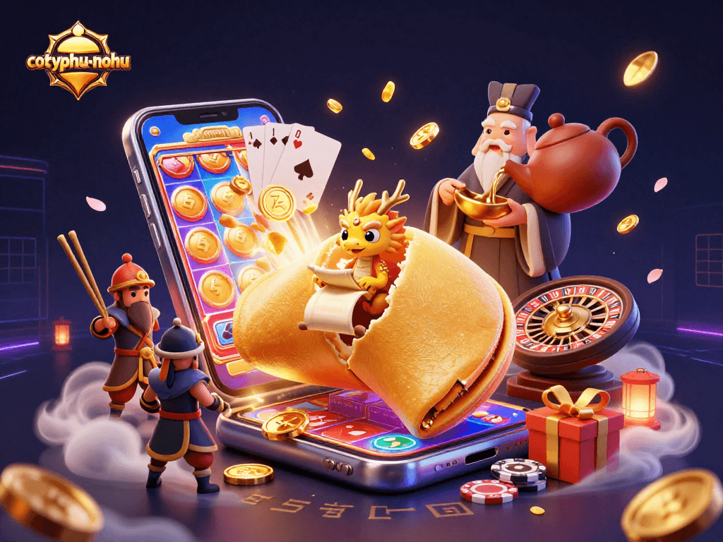 Experience thrilling moments in cotyphu-nohu with a vibrant 3D gaming scene filled with cascading coins and strategic elements.