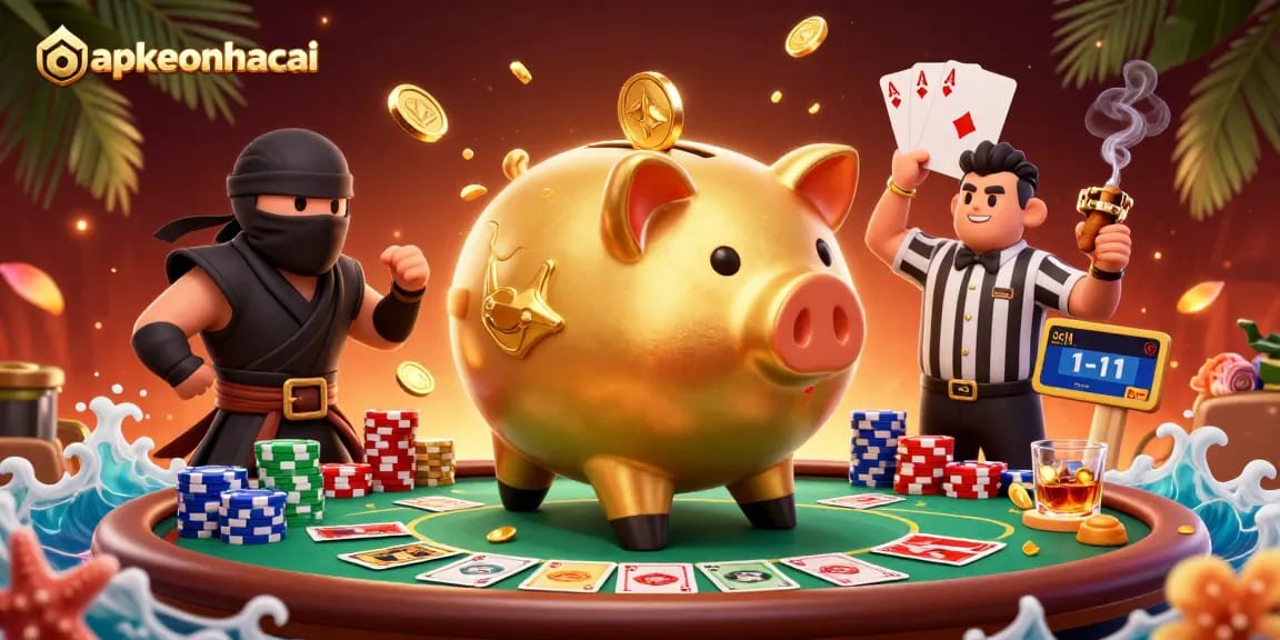 Experience thrilling action at appkeonhacai as the golden piggy bank sumo shakes coins loose in this vibrant casino scene.