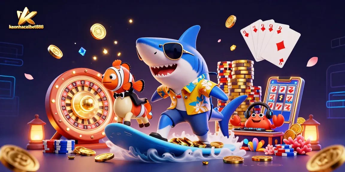 Surfing on a wave of gold coins, keonhacaibet888 showcases an exciting casino atmosphere.