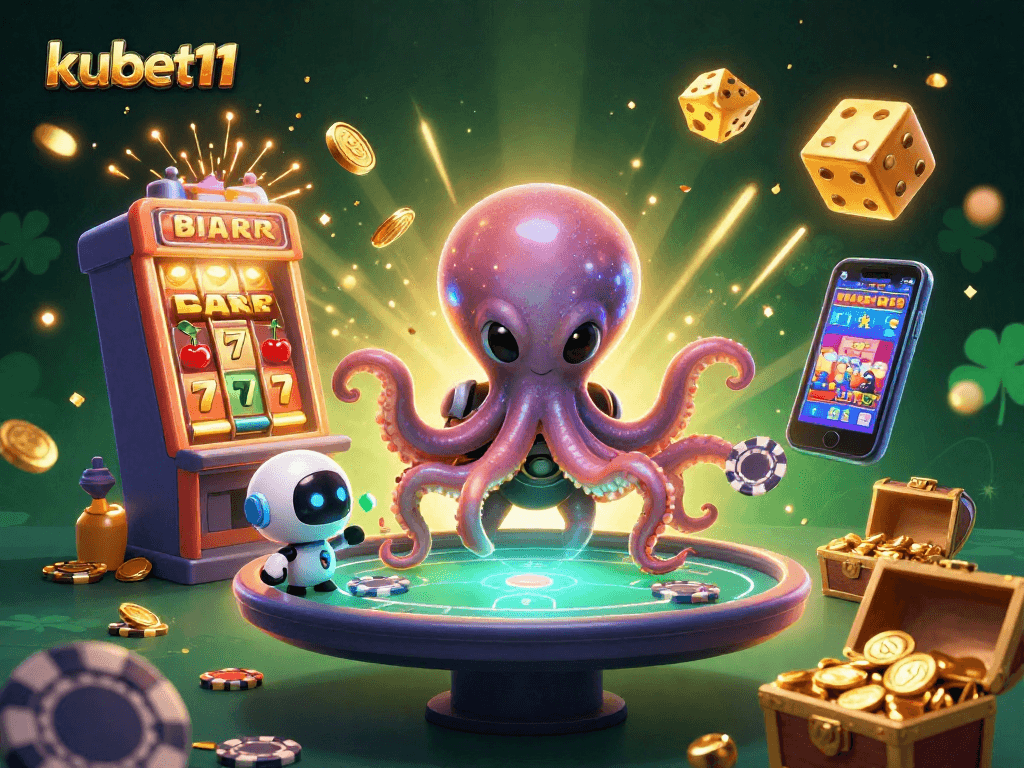 Experience thrilling gaming with kubet11 in this colorful alien casino scene.