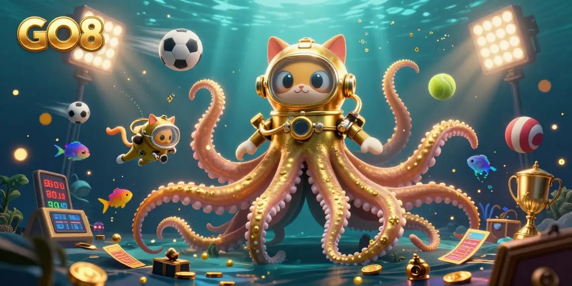 Experience thrill with GO8 as a kraken, vintage diving cat, and glowing fish animate the casino world.