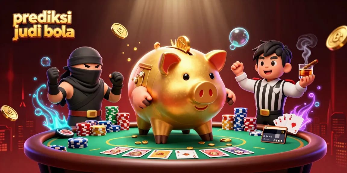 Engage in exciting prediksi judi bola action with a golden piggy bank wrestler and dynamic casino scene.