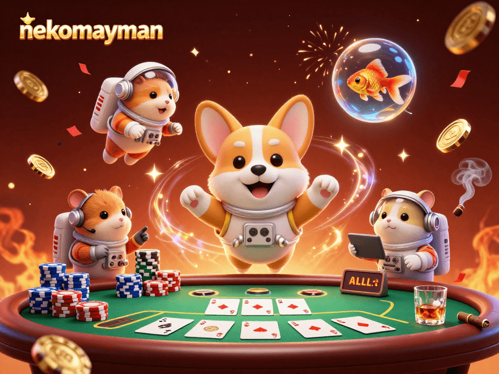 Engage in thrilling gameplay with nekomayman as cheerful characters take to the cosmic casino.