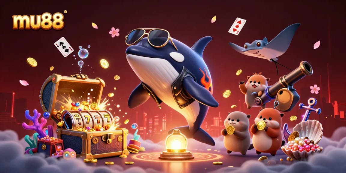 Experience thrilling actions at mu88 as cartoon characters celebrate wins in an underwater casino.
