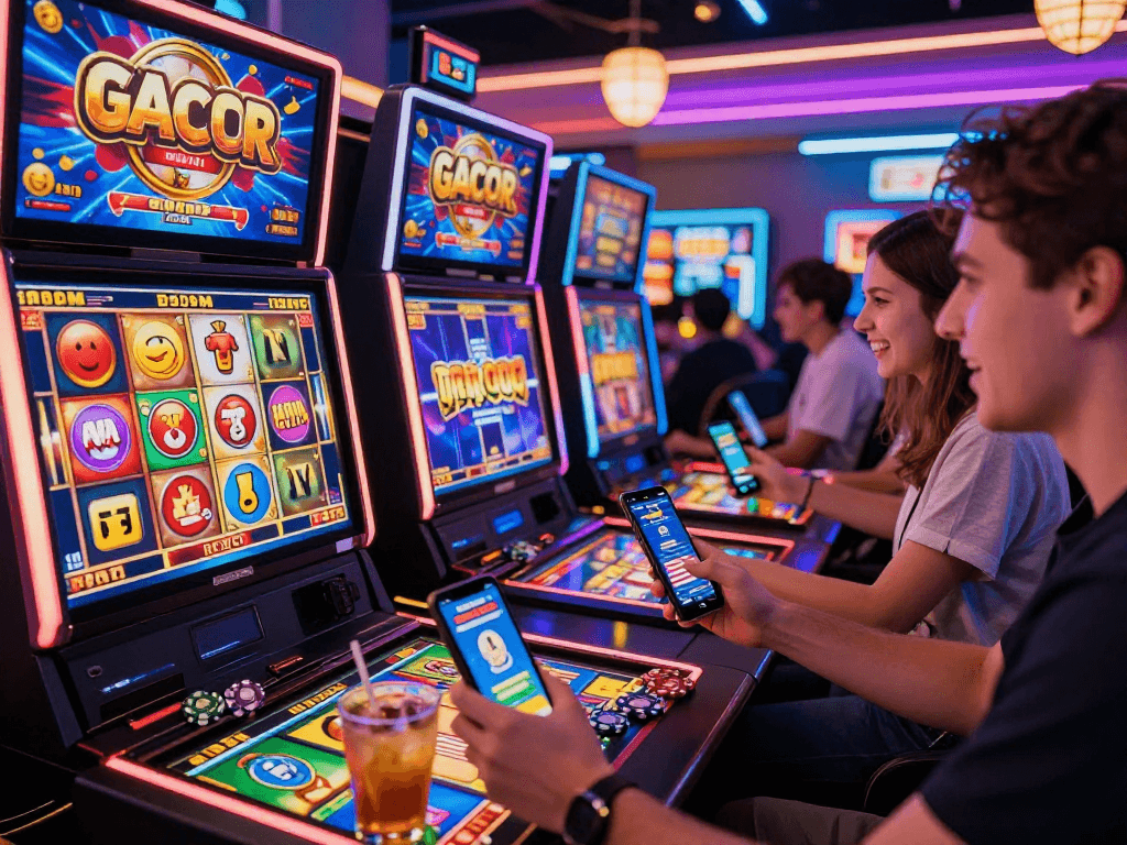 Players enjoying gacor online slot games in a vibrant virtual casino setting.