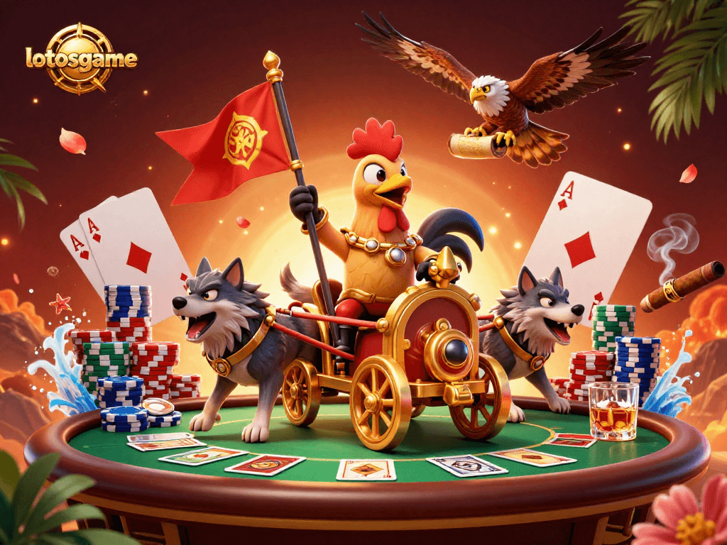 Engage with lotosgame in an action-packed casino adventure featuring vibrant characters and game elements.