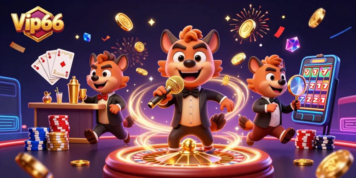 Engage in exciting gameplay with Vip66 featuring a vibrant casino scene and lively characters.