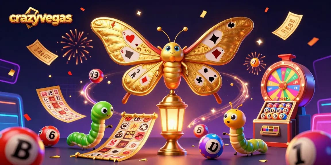 Engage in casino excitement with crazyvegas as a vibrant moth and lottery elements create dynamic energy.