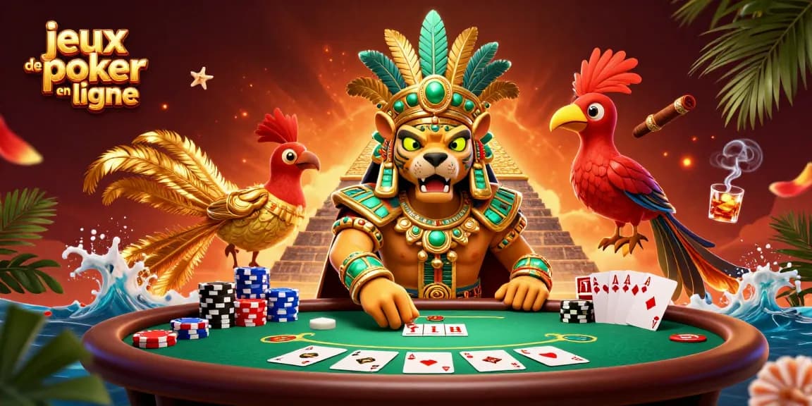 Participez aux jeux de poker en ligne avec des personnages animés dans une scène colorée.