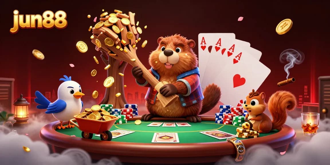Experience the action at jun88 where our beaver mascot brings fortune while playing poker.