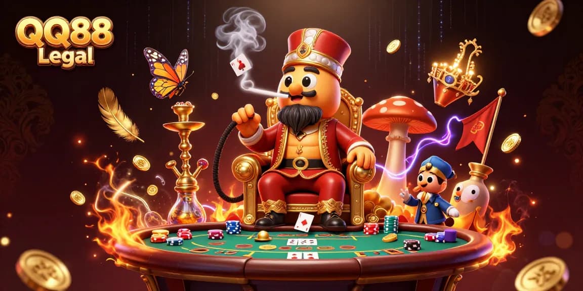 Experience thrilling gameplay at QQ88 Legal with a vibrant poker table surrounded by exciting characters.
