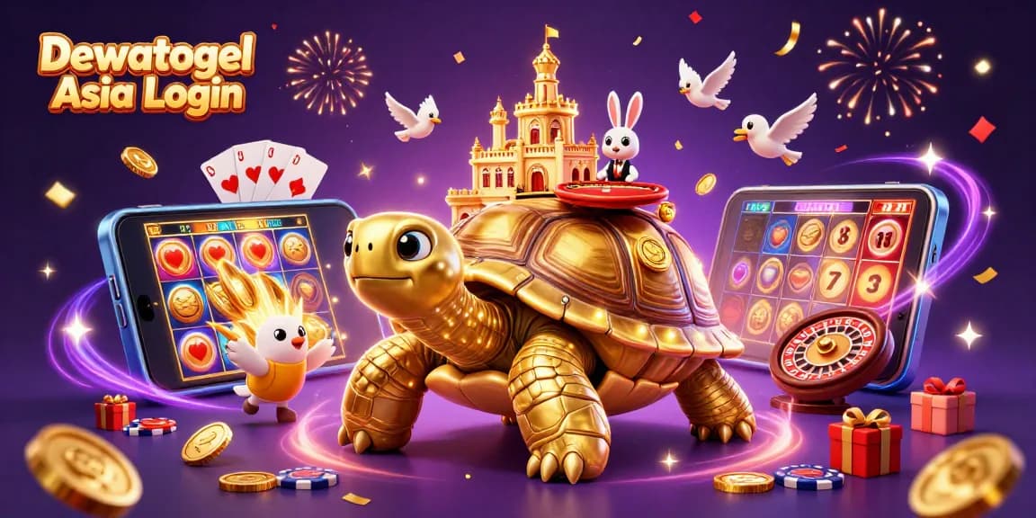 Dewatogel Asia Login gamifies fortune with a golden tortoise casino, celebrating wins and excitement.