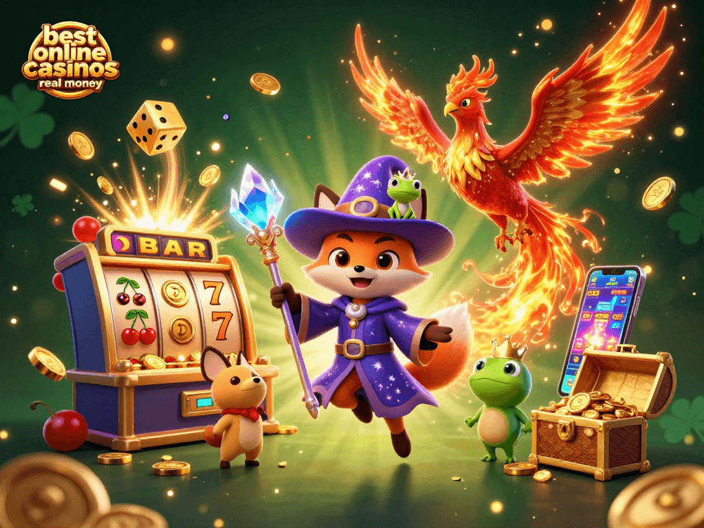 Experience the excitement of the best online casinos real money with a magical wizard fox and phoenix!