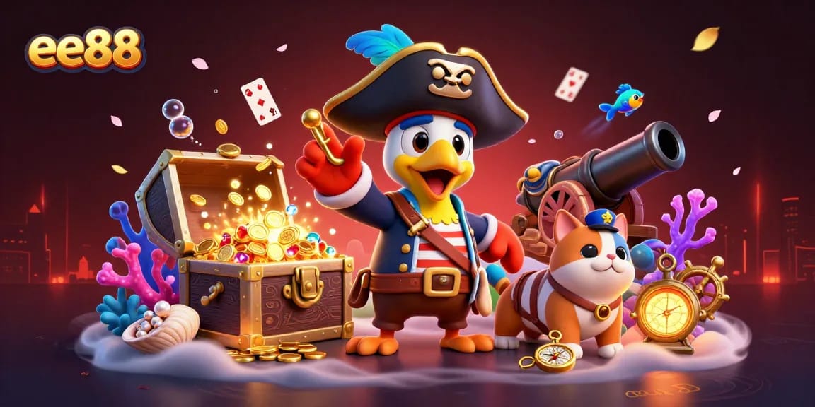 Experience thrilling gaming excitement with ee88 as animated characters celebrate a jackpot victory.