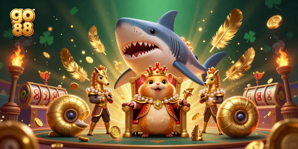 Engage with go 88's dynamic casino scene featuring a hamster king and vibrant game elements.