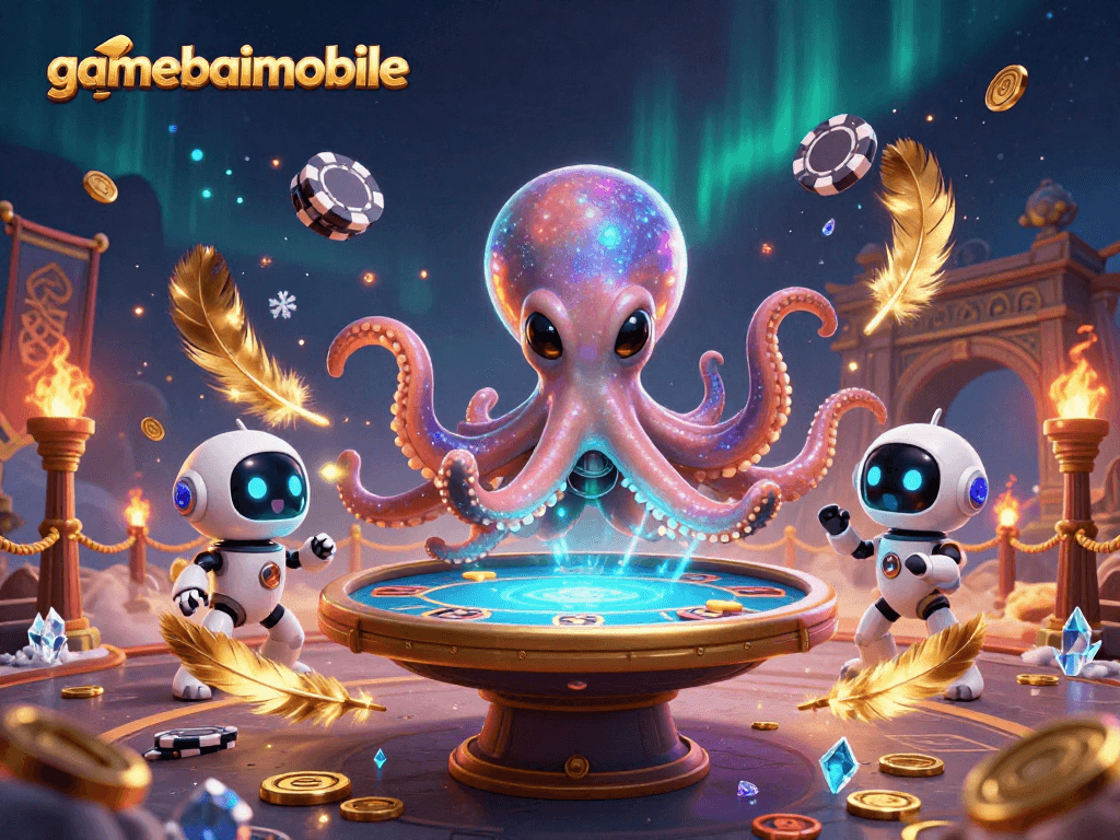 Participate in the gamebaimobile experience with vibrant poker action featuring an alien octopus!