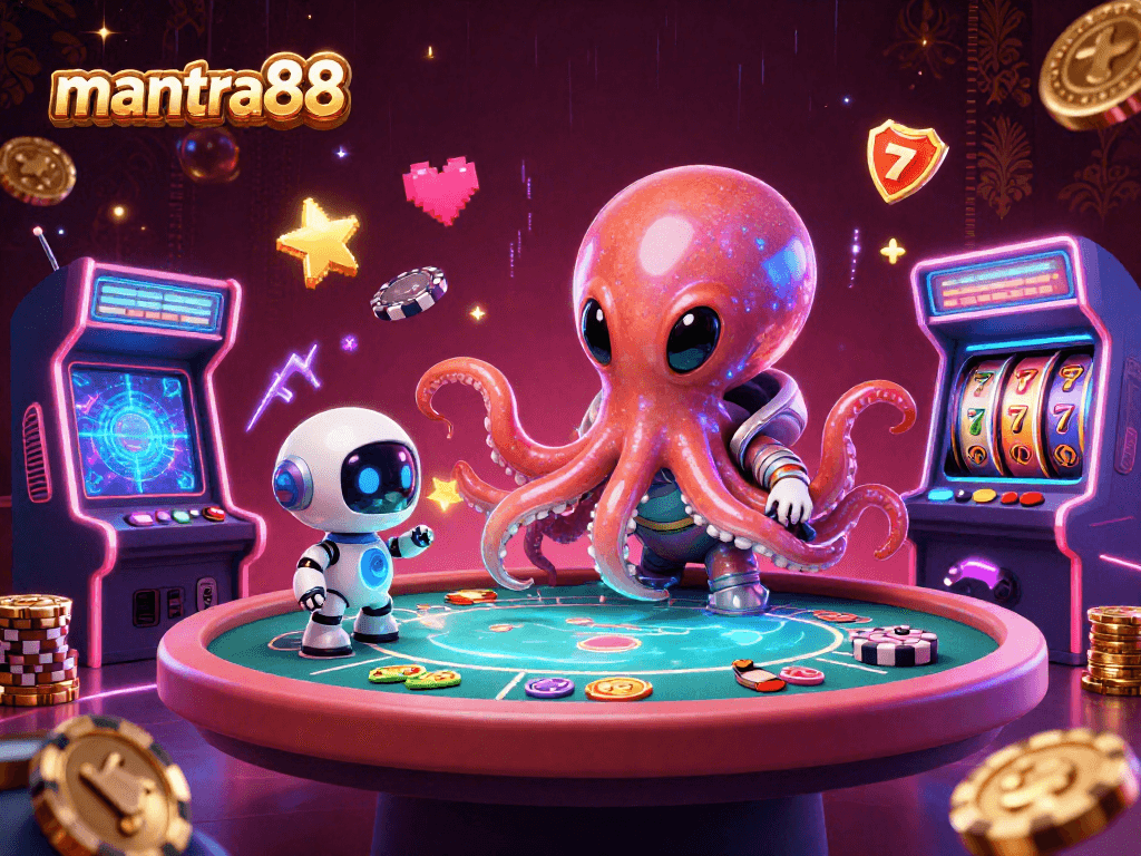 Engage with a lively mantra88 poker scene showcasing an alien octopus and game elements.