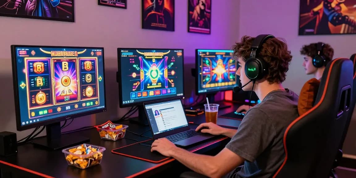 Exciting online gaming setup featuring a player on Gravatar profile at https://gravatar.com/playbook88official with vibrant slot games.