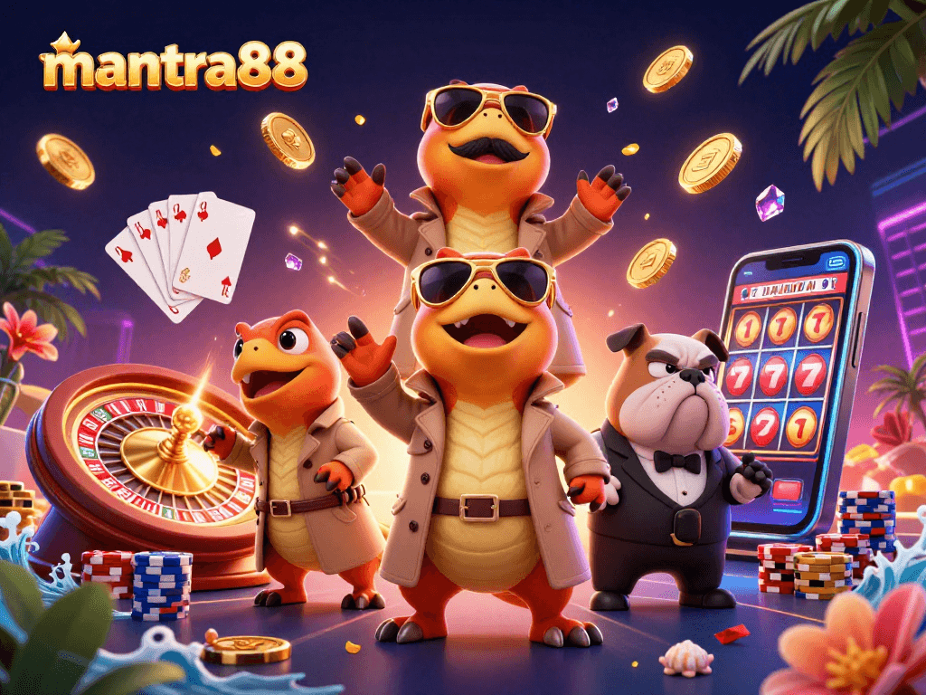 Experience mantra88's thrilling casino games with a humorous twist featuring raptors trying to sneak in.