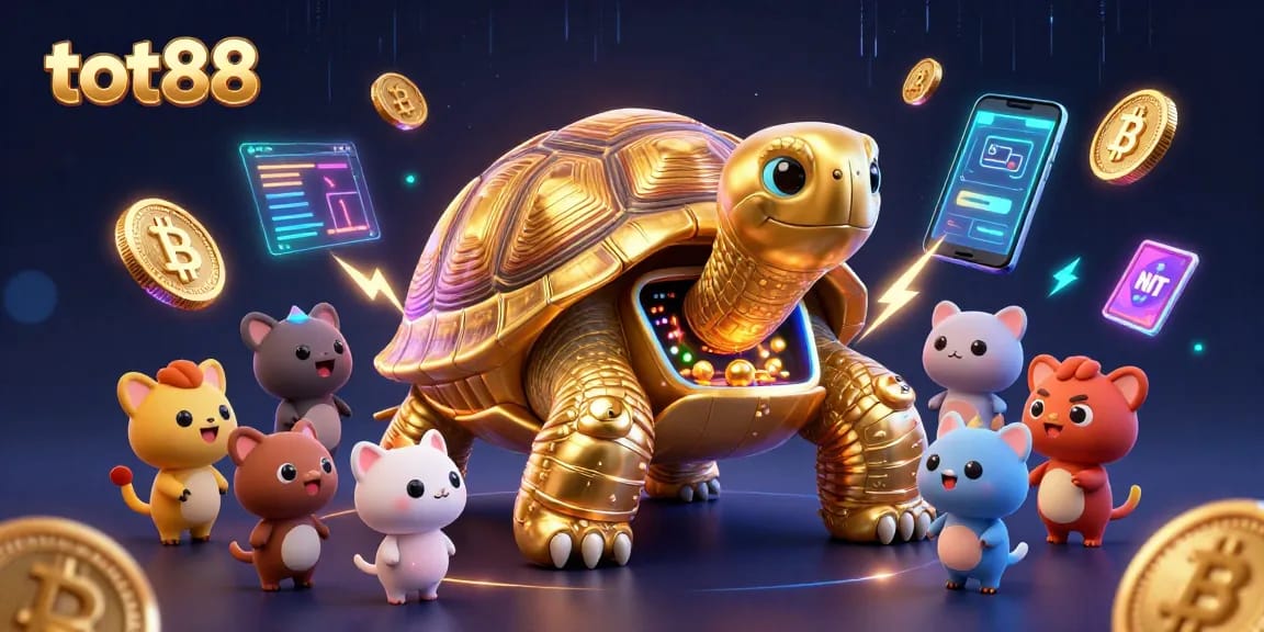 Experience thrilling gameplay at tot88 with a dazzling golden tortoise pinball machine surrounded by crypto elements.