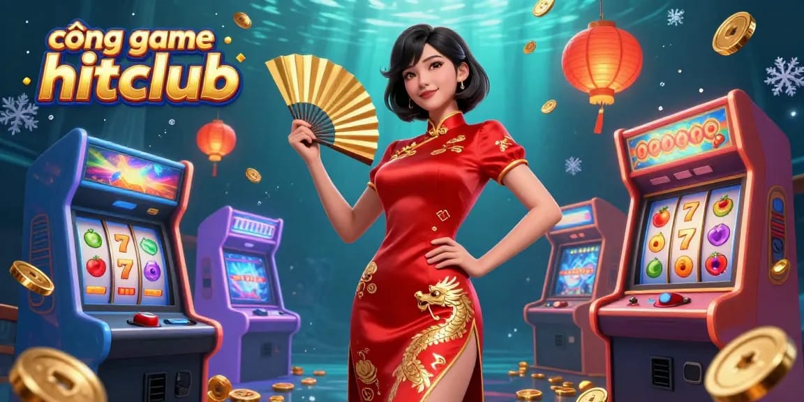 Engage with the thrilling cổng game hitclub showcasing vibrant casino elements, golden coins, and slot machines in a dynamic setting.