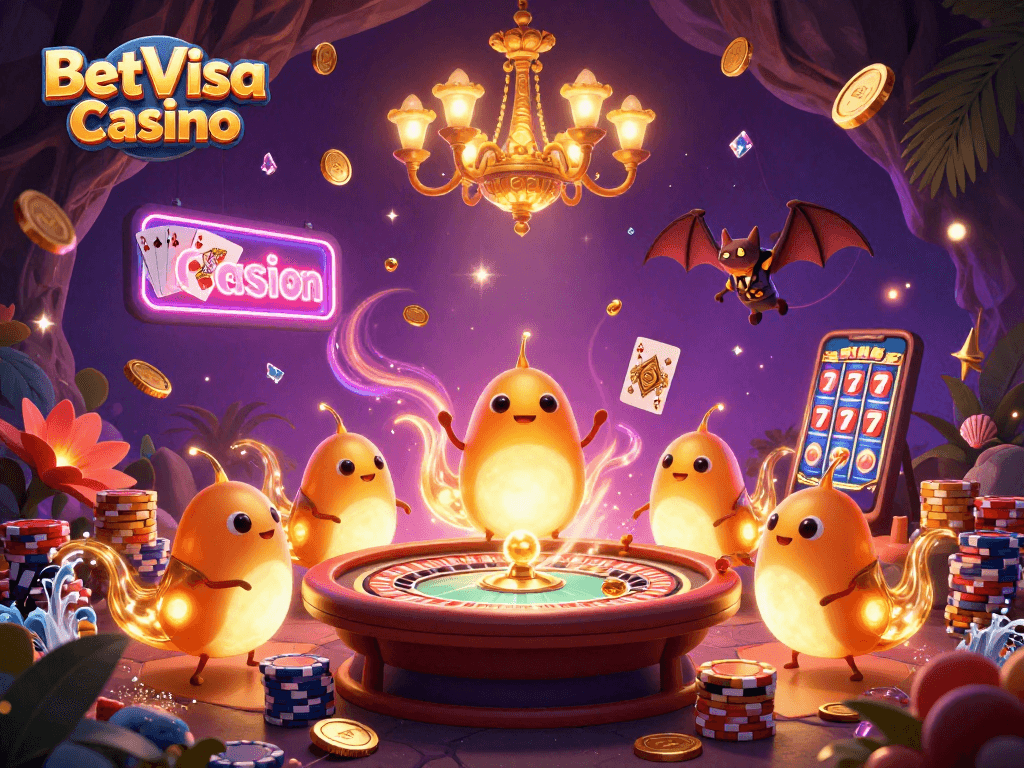 Experience the excitement of BetVisa Casino with glowworms lighting a vibrant gaming scene.