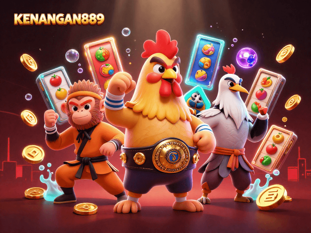 Experience exciting gameplay with KENANGAN889 through vibrant slot symbols and dynamic gaming elements.