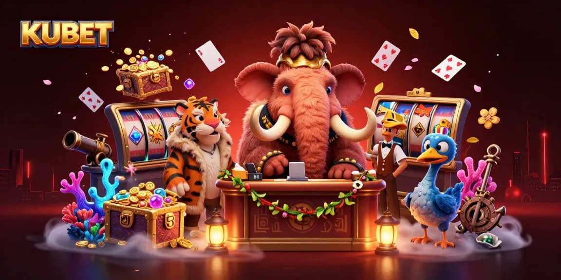 Experience KUBET Casino excitement with an animated scene of vibrant characters and gaming elements.