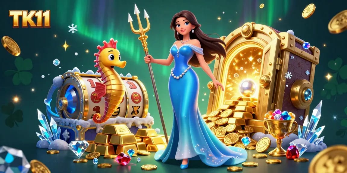 TK11 casino features an immersive underwater scene with treasures emphasizing exciting online gaming.