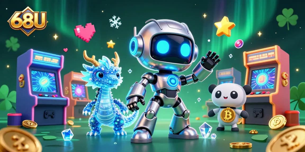 Jogue 68U em um cassino digital vibrante com robôs e criaturas holográficas.