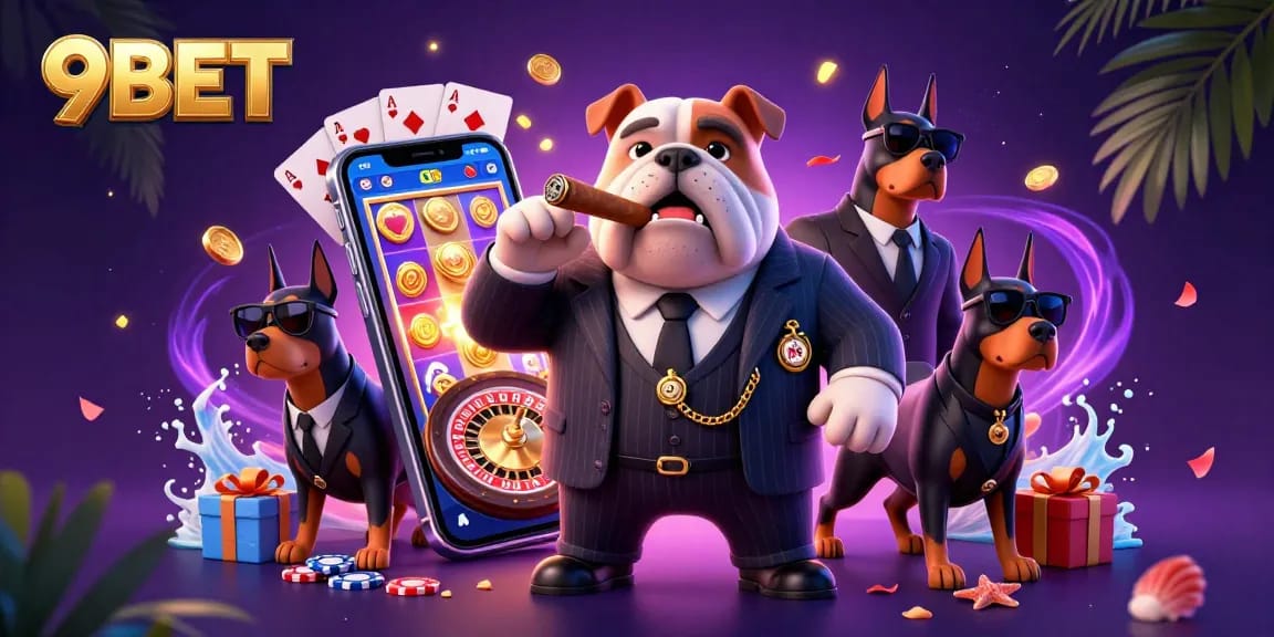 Experience thrilling casino adventures with 9BET in this vibrant 3D illustration filled with excitement.