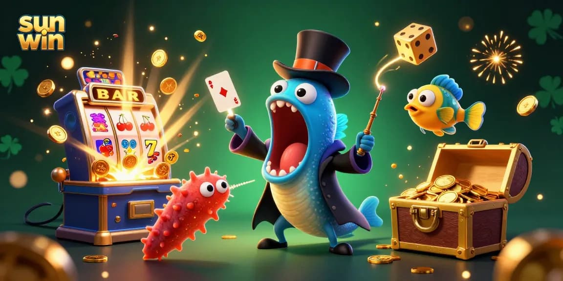 Experience the excitement of sun win with a magical underwater casino scene featuring animated characters and slot jackpots.