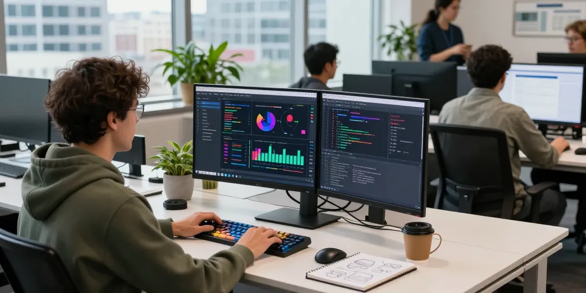 Developer using NAGA2000 software in a collaborative tech workspace