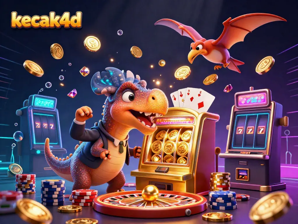 Experience thrilling gameplay with kecak4d, featuring vibrant characters and gold coins in a dynamic casino scene.