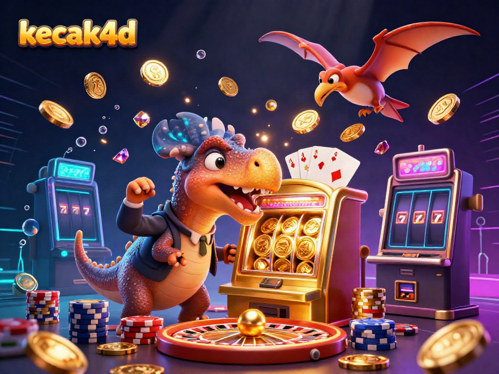 Experience thrilling gameplay with kecak4d, featuring vibrant characters and gold coins in a dynamic casino scene.