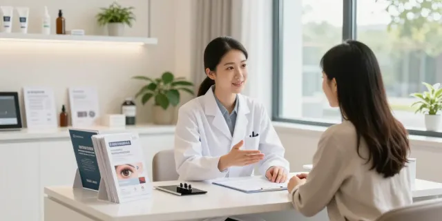 Augenringe entfernen: Dermatologe erklärt Behandlungsmöglichkeiten in einem modernen Raum.