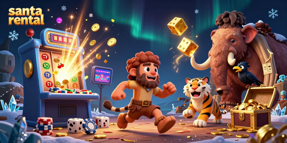 Engage in the festive spirit with a lively Santa rental scene amidst casino-themed fun.