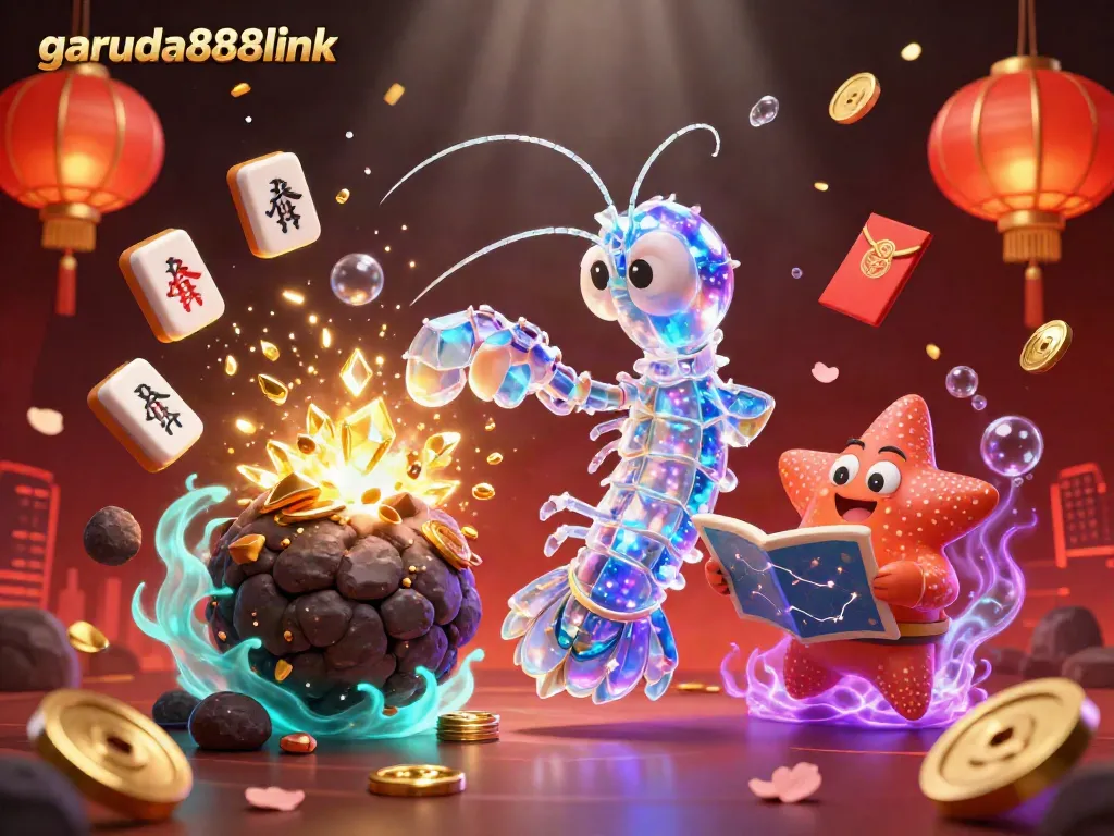 Experience the excitement of garuda888link in a vibrant 3D casino scene filled with gems, coins, and festive symbols.