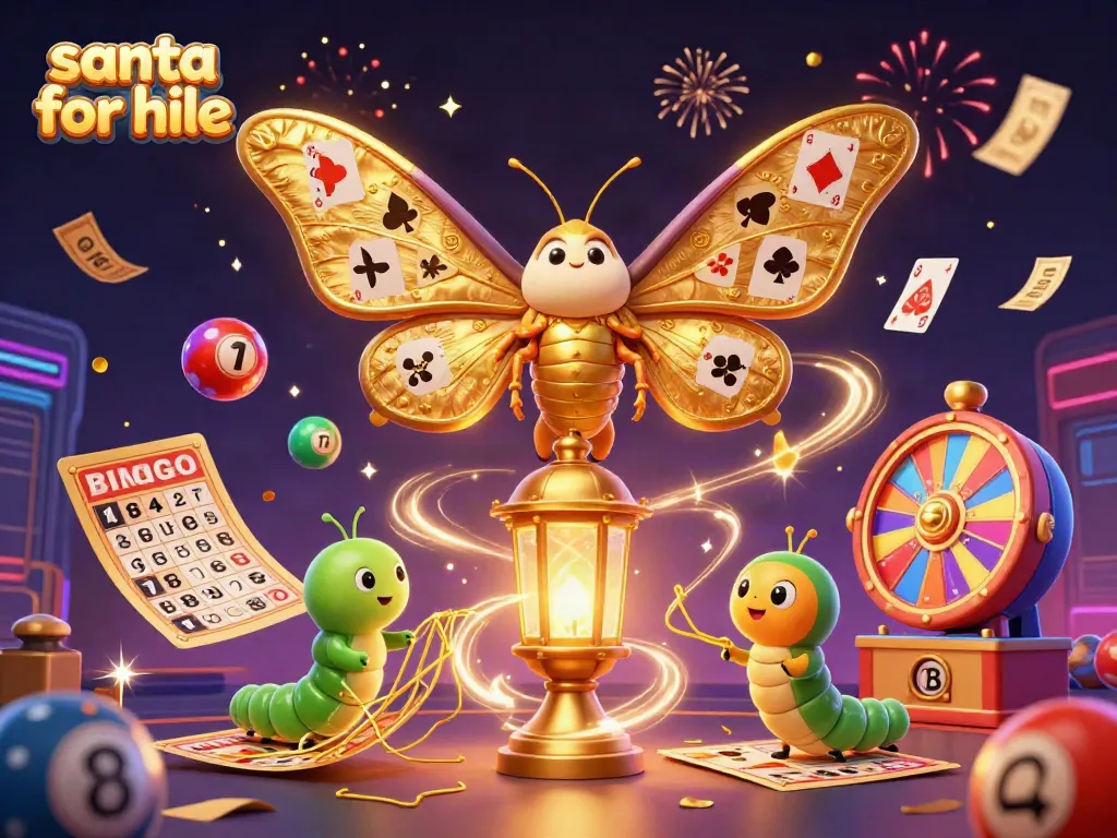 Engaging scene showcasing a vibrant Santa for hire with casino-themed elements amidst a festive atmosphere.