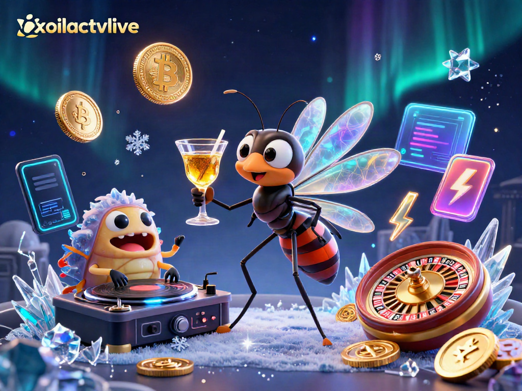 Bet on exciting games at xoilactvlive featuring a dynamic casino scene with unique characters and vibrant crypto elements.