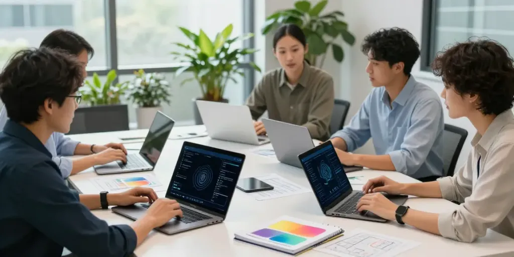 Team collaborating on Enterprise AI strategies in a modern workspace.