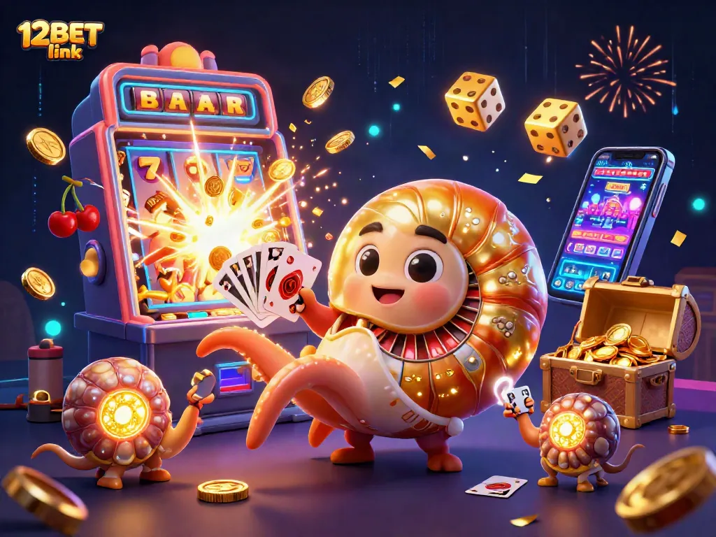 Experience the thrill at 12BET link with vibrant visuals of cards, slots, and bonuses.