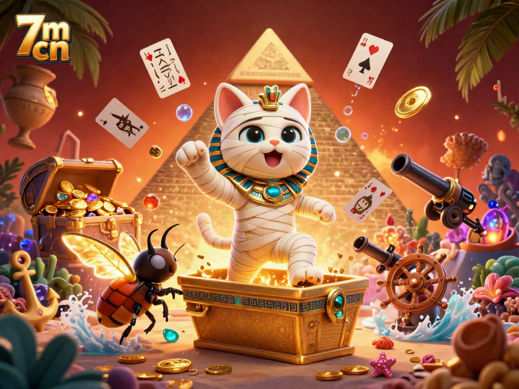 Engage in thrilling 7m cn action with an Egyptian mummy cat and captivating casino elements.