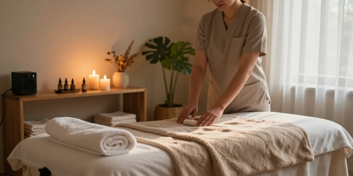 Experience a tranquil 하남출장안마 massage therapy setting, featuring calming therapy room, soft lighting, and essential oils.