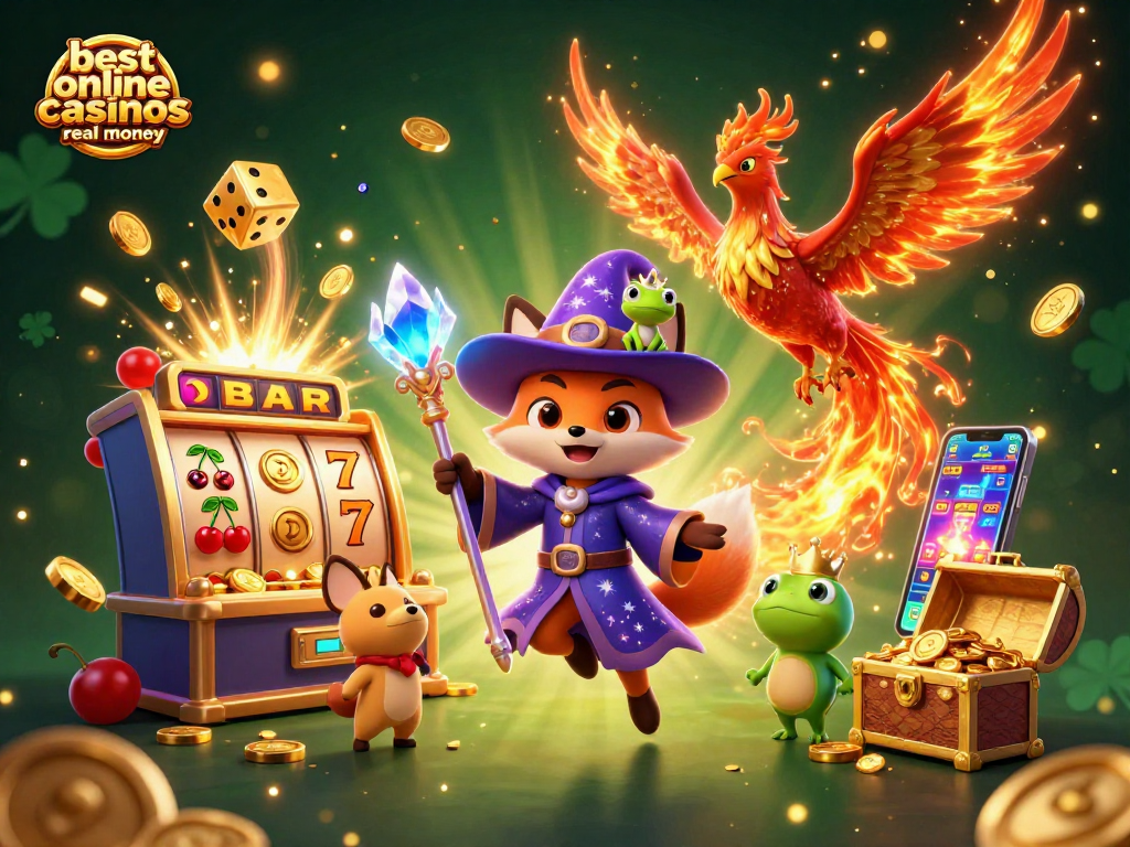Experience the excitement of the best online casinos real money with a magical wizard fox and phoenix!