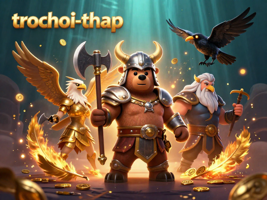 Experience trochoi-thap with an intense Viking battle scene featuring epic characters and golden betting tokens.
